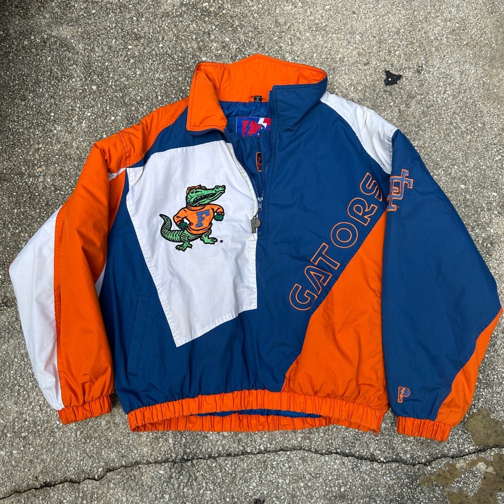 Vintage Pro Player Florida Gators Puffer Jacket Blue Orange XXL 90s Quarter Zip